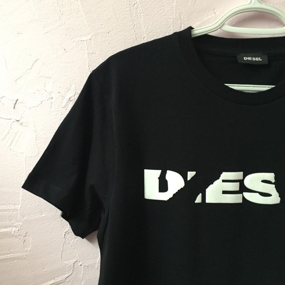 Diesel Midnight Black Tee Shirt Faded Out Logo Italian Muscle Fit NWT Diego Brok - Picture 8 of 11